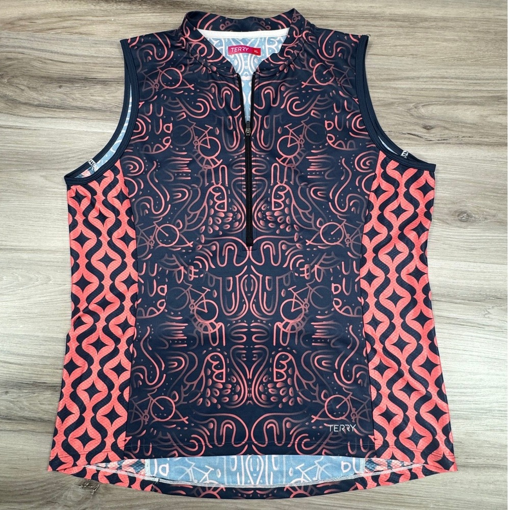Terry Bicycles Women XL Sleeveless Cycling Jersey Rio Abstract Bike Coral Pink